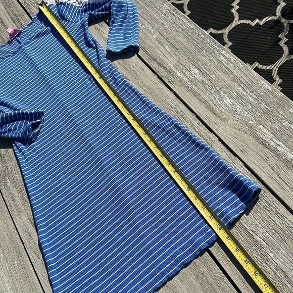 Lilly Pulitzer MEDIUM Marlowe Dress Beckon Blue White Breeze Stripe‎ 3/4 Sleeve - Picture 3 of 6